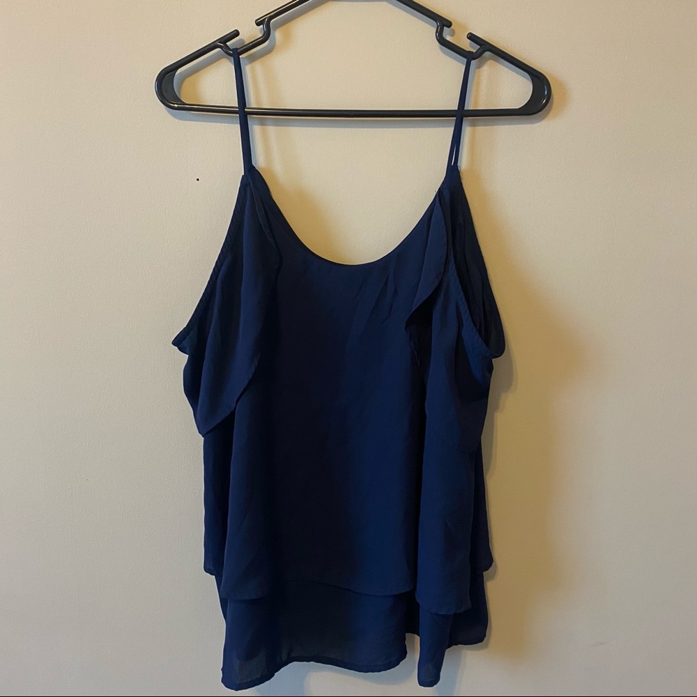 Francesca’s Cold Shoulder Navy Layered Blouse